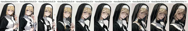 1 girl,<lora:BetterGirls:0.1> ,nun,saint,lady,blonde,glasses,round eyewear