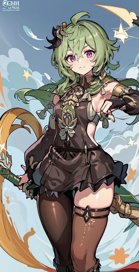 (((1girl))), <lora:colleiGenshinImpact_v10:1>
genshin_impact, collei_(genshin_impact), 1girl, bangs, black_footwear, boots, bow_(weapon), brown_thighhighs, capelet, closed_mouth, crossed_bangs, detached_sleeves, feet_out_of_frame, green_capelet, green_hair, hair_between_eyes, hair_ornament, high_heel_boots, high_heels, holding, holding_bow_(weapon), holding_weapon, logo, purple_eyes, solo, tassel, thighhighs, vision_(genshin_impact), weapon, huge chest