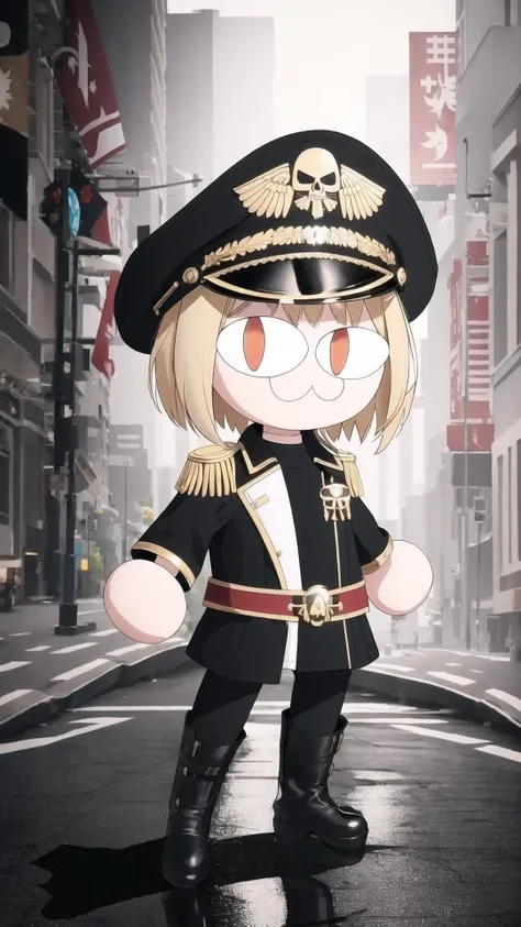 <lora:edgWar40kCommissarv1:0.75> edgCommissar, millitary uniform, epaulettes, skull emblem, hat, wearing edgCommissar, BREAK, <lora:neco-arc Character:0.8> neco-arc, 1girl, blonde hair, bob cut, cat ears, chibi, cat girl, (slit pupils, cat eyes:1.25), <lora:Neco-Arc:1> neco-arc, necopose, 1girl, full body, :3, cat ears, chibi, cat girl, cat tail, solo, slit pupils, masterpiece, best quality, extremely detailed, highly quality, 4k, sharp focus, professional, sharp focus, award winning, cinematic lighting, octane render, unreal engine, volumetrics dtx, Wallpaper,