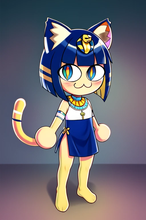 masterpiece, best quality, masterpiece, 

 <lora:0Style - Neco-Arc Characters:1>, 1girl, full body, :3, cat ears, chibi, cat girl, cat tail, solo, slit pupils, necopose,
 <lora:3Character - [Animal Crossing] Ankha:0.6>, ankha (animal crossing), short hair, yellow skin, tail, solo, animal ears,