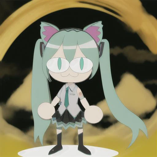 hatsune miku, 1girl, full body, :3, cat ears, chibi, cat girl, cat tail, solo, slit pupils