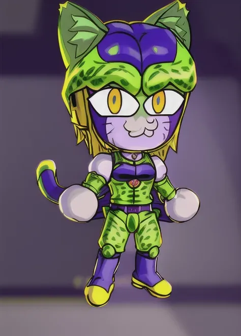 ultra detailed, highres, masterpiece, 1girl, full body, :3, cat ears, chibi, cat girl, cat tail, solo, slit pupils, Perfect_Cell, holding basketball, lakers jersey,