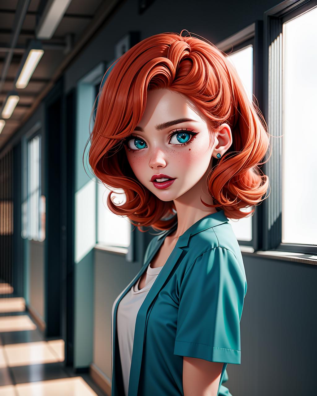 A close up of a woman with red hair and blue eyes - SeaArt AI