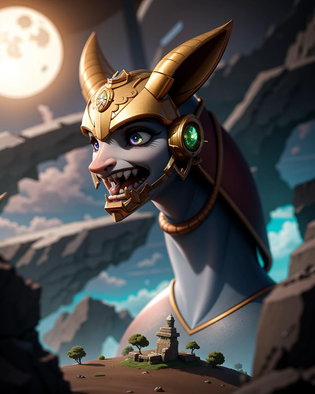 ((masterpiece), best quality, high quality, professional quality, highly detailed, highres, perfect lighting, natural lighting), verdant, sentient android, A small, rocky moon orbiting a gas giant, with a network of subterranean tunnels carved by ancient inhabitants., Ocean World, sphinx, minotaur, perfecteyes eyes, <lora:lora_perfecteyes_v1_from_v1_160:1>