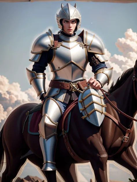 ((masterpiece), best quality, high quality, professional quality, highly detailed, highres, perfect lighting, natural lighting), knight, wearing armor, holding weapon, horseback, stallion, battle against goblins