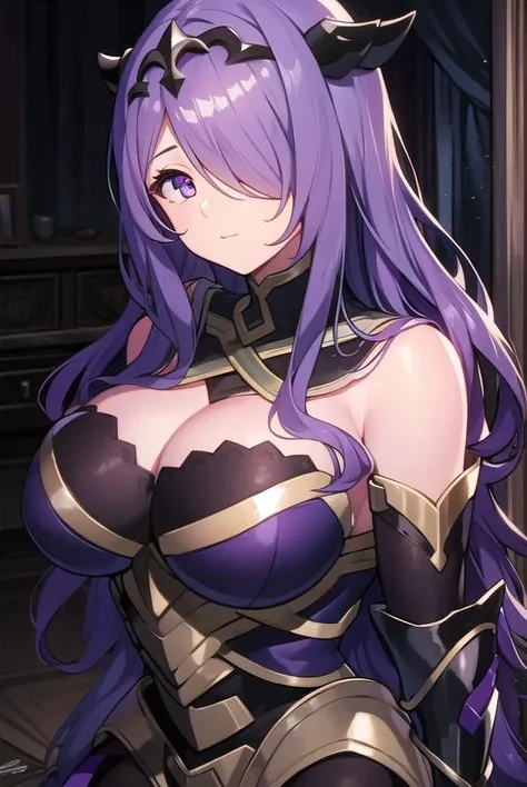 emblemcamilla, <lora:camilla-lora-nochekaiser:1>, 
camilla, (hair over one eye:1.5), long hair, (purple eyes:1.1), purple hair, wavy hair,
BREAK armor, armored boots, black armor, boots, gauntlets, grey footwear, knee boots,
BREAK looking at viewer,
BREAK indoors, 
BREAK <lyco:GoodHands-beta2:1>, (masterpiece:1.2), best quality, high resolution, unity 8k wallpaper, (illustration:0.8), (beautiful detailed eyes:1.6), extremely detailed face, perfect lighting, extremely detailed CG, (perfect hands, perfect anatomy),