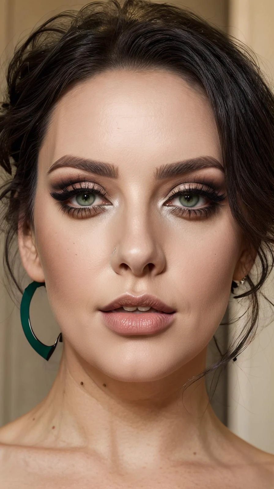 <lora:Adeline_Dupont:1> black updo hair, green eyes, mature, full lips, just face, <lora:epi_noiseoffset2:1> <lora:LORA-XenoDetailer-v2:1>