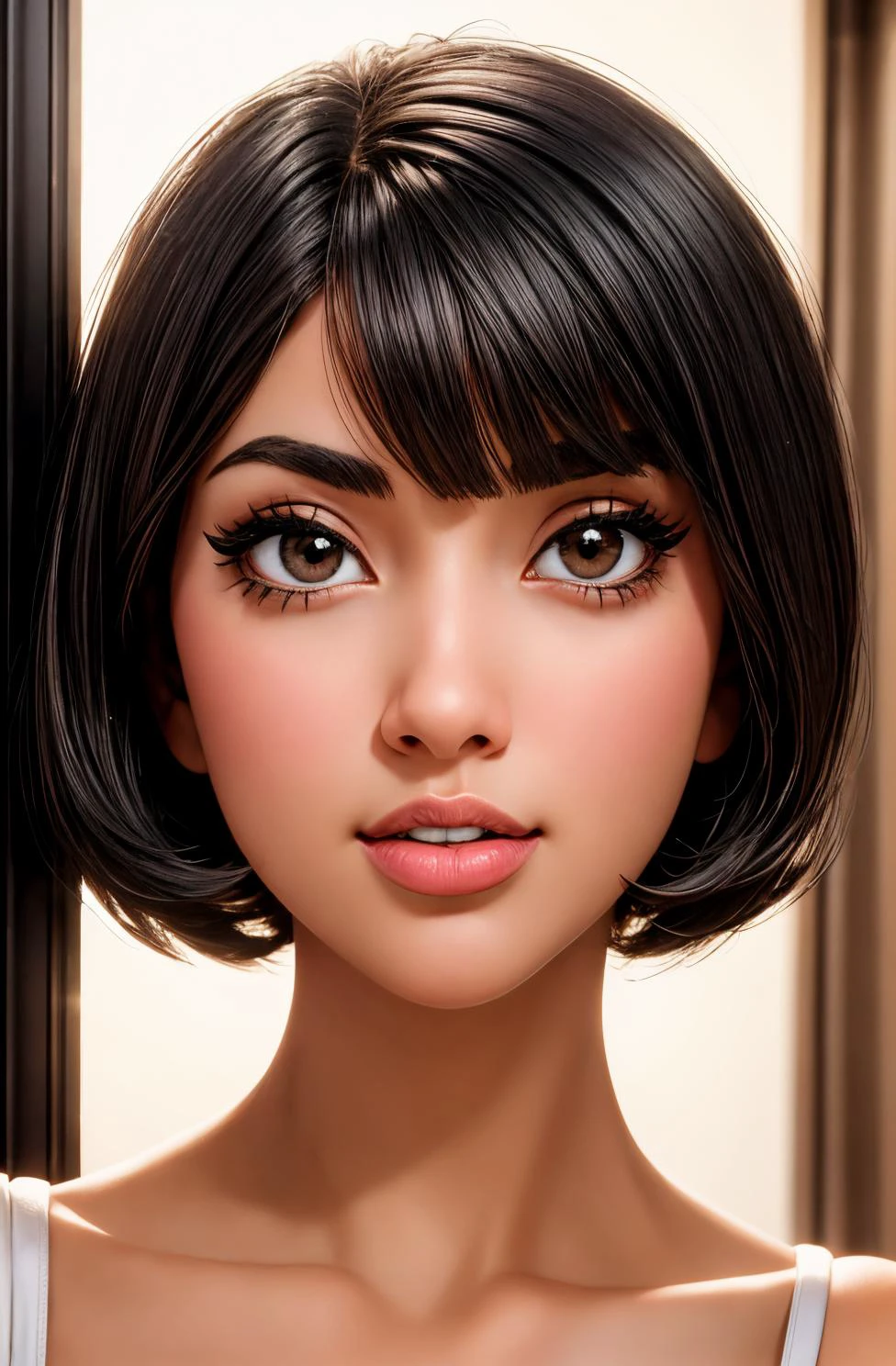 <lora:Millie_Roberts:1> black short hair, brown eyes, high quality photography, 3 point lighting, flash with softbox, 32k, Canon EOS R3, hdr, smooth, sharp focus, high resolution, award winning photo, 80mm, f2.8, bokeh <lora:add_detail:1> <lora:p3r3zstyle_v3:0.6>