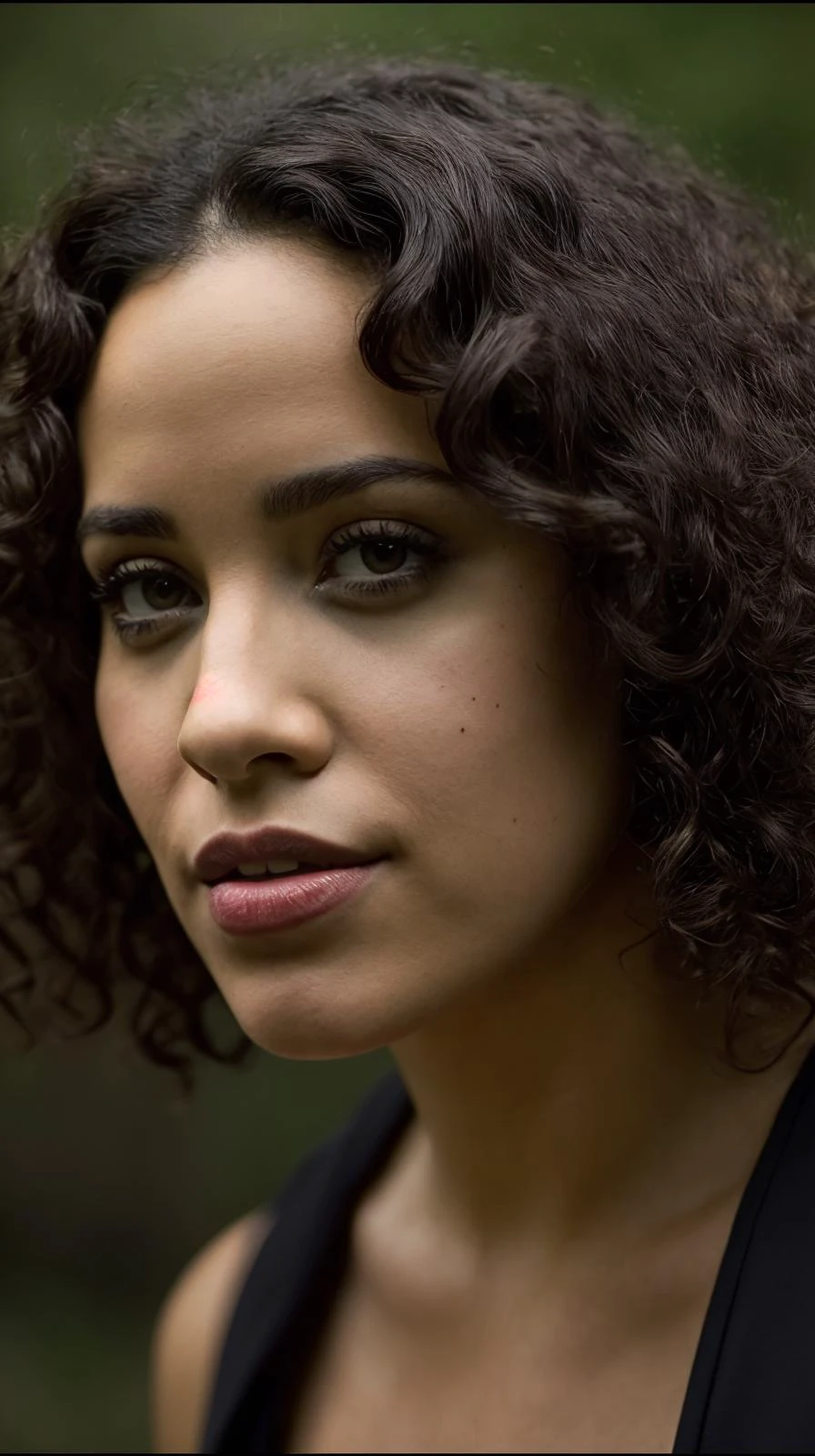 <lora:Suzanne_Otto:1> black curly hair, brown eyes, full lips, 1girl, cinematic film still, high quality, best quality, highres, high detail, film grain, looking at viewer, upper body, shallow depth of field, vignette, highly detailed, high budget, bokeh, cinemascope, moody, epic, gorgeous, film grain, grainy,