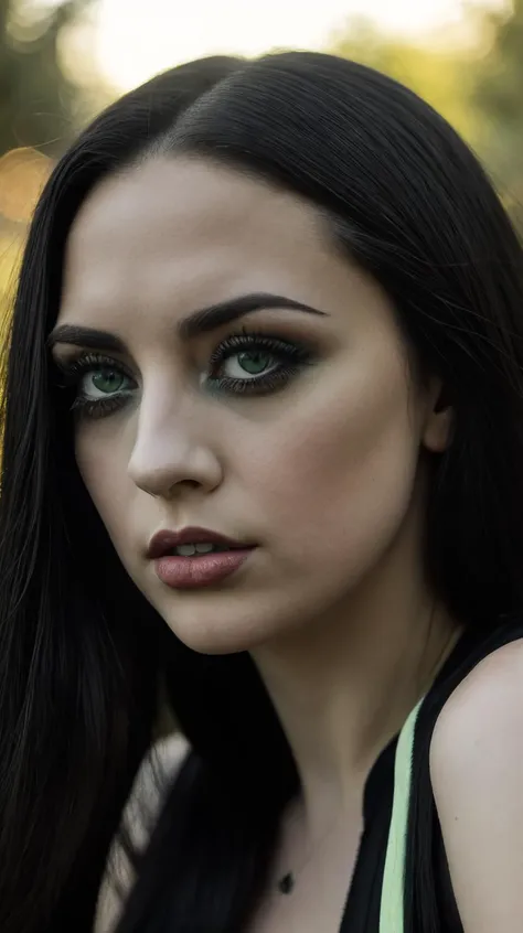 <lora:Massie_Katz:1> black long hair, light green eyes, full lips, 1girl, cinematic film still, high quality, best quality, highres, high detail, film grain, looking at viewer, upper body, shallow depth of field, vignette, highly detailed, high budget, bokeh, cinemascope, moody, epic, gorgeous, film grain, grainy,