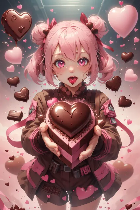 ((girl)),(kawaii),(kawaii),(chocolate war:1.2),(pink love bomb),(bubble gun),valentinetech,tasty details,scifi,gunfire,dust,<lora:ValentineTech-18:0.8>,