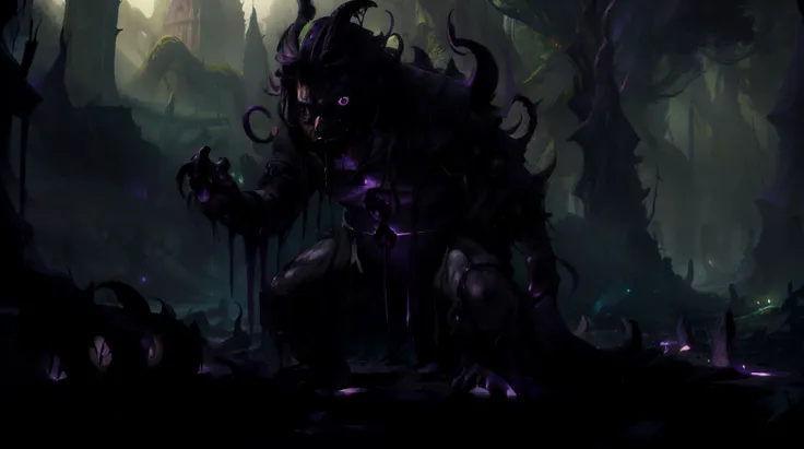 (masterpiece, best quality, fullscreen), [(full body:1.1)::0.5] portrait (photo of a fat decaying [magical being:creature:0.2]:1.4), <lora:EYES Eyes - Uneven:0.7> UNEVEN_EYES,WIDE-EYED, (green and purple Diseased Skin texture:1.2), (Taint and Stains, Diseased Skin, Consumed Eyes, Twisted Limbs, Sickly Colors, Slimy hairs, shadowy tendrils:1.3), (Dark Purple Aura:1.5), (Disgusting appearance overall:1.4), (extensive purple gl0w1ngR runes on the body:1.2) <lora:EFFECT gl0w1ngR3Civit:0.3>, (Scorpion body shape:0.8), (Bear head:0.9), (many Tentacles:0.8), <lora:CLOTHES EFFECT MarquiseGown.safetensors:0.4> (edgMarquise, wearing a ballgown, edgMarquise, with a edgMarquise_hairstyle, wig:.1.2), <lora:EFFECT HorrorBundlev4:0.5> TentacleHorrorAI, <lora:MONSTER Critters:0.7> (Critters:1.3), , <lora:BACKGROUND EdobSyFyHorrorFairyTale_v1.0.safetensors:0.4> (EdobFairyTaleLandscape:1.1), , (sexy:1.5), (look at the viewer:0.9), <lora:EFFECT GlowingRunesAIv4-000005.safetensors:0.4> (GlowingRunes_yellow:1.1), (Full body Shot, Shallow Focus Shot, Low Angle Shot:[1.2:0.5:0.1]), <lora:LIGHT nLoRA:0.4> dark theme, <lora:QUALITY PotatEnhancer_V1_6:0.3>, , heavily detailed, gloomy, magical, fairytale, , (sharp focus), <lora:EFFECT Magic card fakemtg_label:1> fakemtg, <lora:BUILDING German_architecture_last:0.6>, (no humans), (embedding:VIEW_Style-GHL), tremely detailed, 4k, trending on DeviantArt, trending on ArtStation, award winning