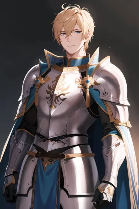 paladin,golden,blue,cape,complex, perfect lighting, looking at viewer,(masterpiece), (best quality),1boy,muscular<lora:AngelicWarriors_v1:0.8>