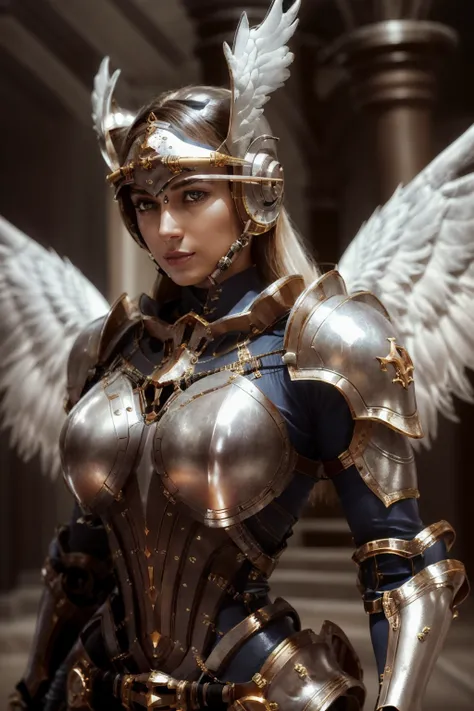 mshn, mshn robot, 1girl , cyborg, valkyrie, biomechanical armor, skirt, winged helmet, eye shield, biomechanical wings, glowing ,bulky shoulder armor, jewelries on armor, cinematic lighting, cyperpunk, weapons
(masterpiece), (best quality),thighs, (photorealistic) , bokeh, 35mm films, film grains, 1970s film, backlight, holy light,
<lora:AngelicWarriors_v1:0.7> <lora:mshn:1>