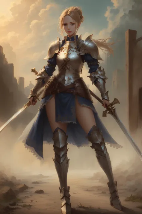 ((best quality)), ((masterpiece)), (detailed),1girl,solo,full body , <lora:AngelicWarriors_v1:0.7>,paladin,paladin armor,Dual Wielding Swords, <lora:UnlimitedBladeWorksv0.2:0.6>