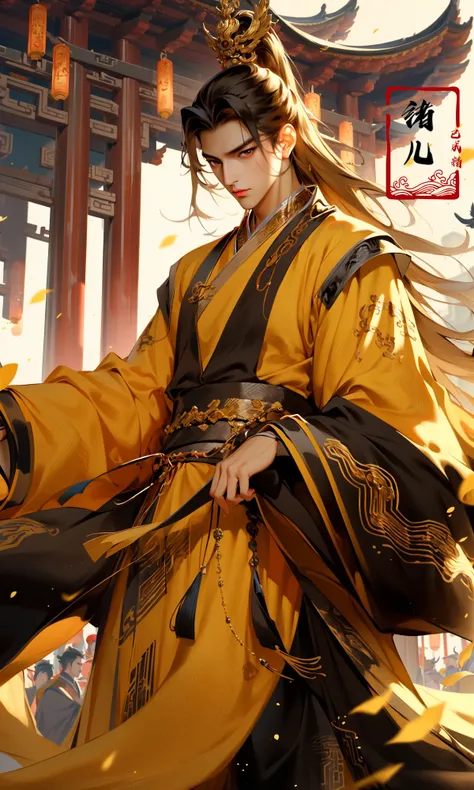 Epic CG masterpiece, A Chinese Tang dynasty emperor,by guopei Wuxia,handsome, MAX Masculinity, straight crown, golden Taoist robe, palace background, Tang dynasty, royal, dynamic poses, stunning colors, 3D rendering, surrealism, cinematic lighting effects, realism, 00 renderer, super realistic,
<lora:~Q?-vY*[Proyal:1>