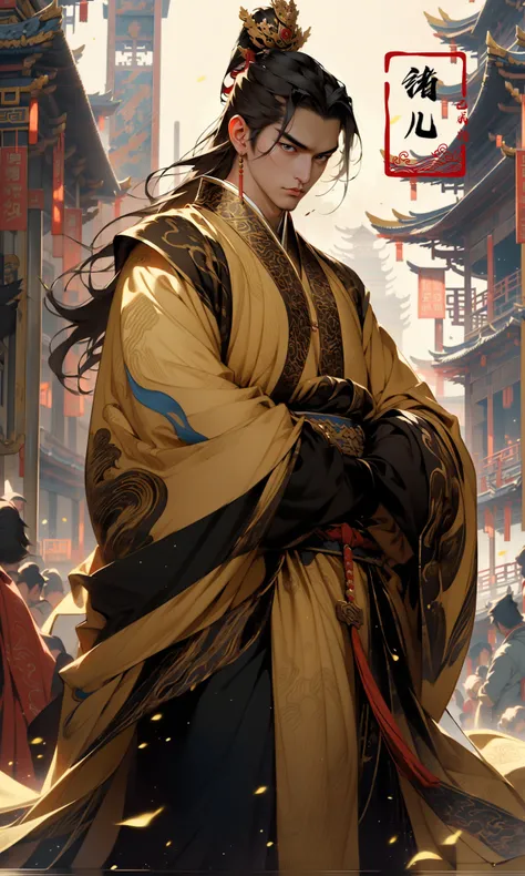 Epic CG masterpiece, A Chinese Tang dynasty emperor,by guopei Wuxia,handsome, MAX Masculinity, straight crown, golden Taoist robe, palace background, Tang dynasty, royal, dynamic poses, stunning colors, 3D rendering, surrealism, cinematic lighting effects, realism, 00 renderer, super realistic,
<lora:~Q?-vY*[Proyal:1>