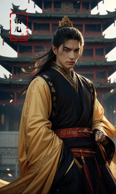 Epic CG masterpiece, A Chinese Tang dynasty emperor,by guopei Wuxia,handsome, MAX Masculinity, straight crown, golden Taoist robe, palace background, Tang dynasty, royal, dynamic poses, stunning colors, 3D rendering, surrealism, cinematic lighting effects, realism, 00 renderer, super realistic,
<lora:~Q?-vY*[Proyal:0.9>
