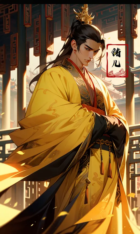 Epic CG masterpiece, A Chinese Tang dynasty emperor,by guopei Wuxia,handsome, MAX Masculinity, straight crown, golden Taoist robe, palace background, Tang dynasty, royal, dynamic poses, stunning colors, 3D rendering, surrealism, cinematic lighting effects, realism, 00 renderer, super realistic,
<lora:~Q?-vY*[Proyal:0.9>