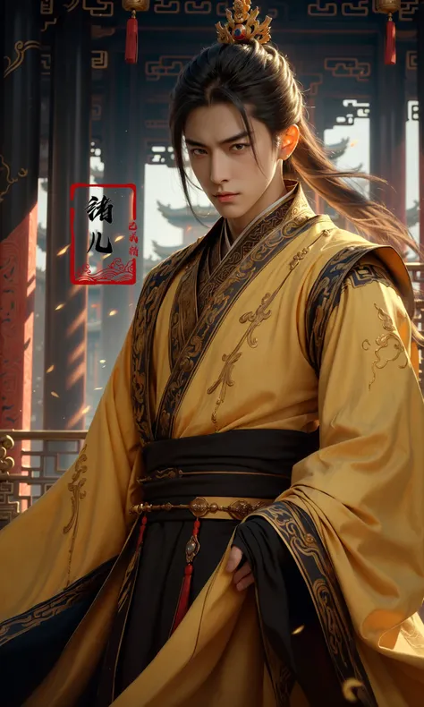 Epic CG masterpiece, A Chinese Tang dynasty emperor,by guopei Wuxia,handsome, MAX Masculinity, straight crown, golden Taoist robe, palace background, Tang dynasty, royal, dynamic poses, stunning colors, 3D rendering, surrealism, cinematic lighting effects, realism, 00 renderer, super realistic,
<lora:~Q?-vY*[Proyal:0.9>