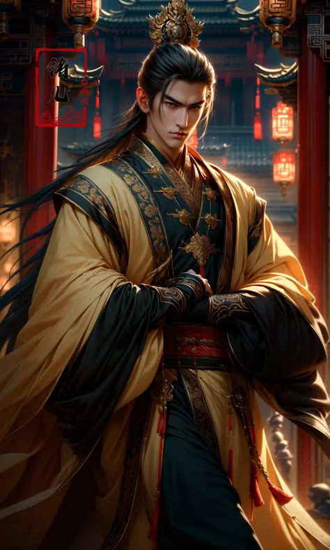 Epic CG masterpiece, A Chinese Tang dynasty emperor,by guopei Wuxia,handsome, MAX Masculinity, straight crown, golden Taoist robe, palace background, Tang dynasty, royal, dynamic poses, stunning colors, 3D rendering, surrealism, cinematic lighting effects, realism, 00 renderer, super realistic,
<lora:~Q?-vY*[Proyal:1>