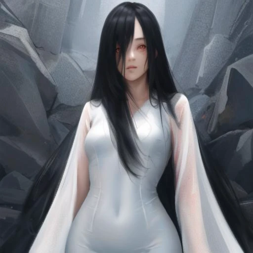 ((masterpiece)),(best quality), sadako_yamamura, white dress, red eyes, <lora:Sadakobest:0.8>, <lora:wlopStyleLora_v1:1>, wlop, upper body,