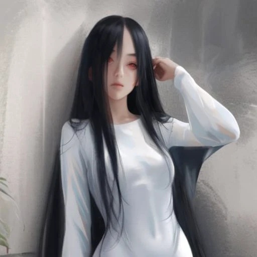 ((masterpiece)),(best quality), sadako_yamamura, white dress, red eyes, <lora:Sadakobest:0.8>, <lora:wlopStyleLora_v1:1>, wlop, upper body,