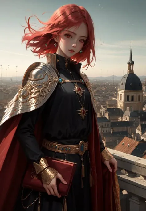 wlop, aeolian, jewelry, cute girl, eastern, red hair, red eyes, cape, cityscape background
<lora:sv_wlop:0.75>