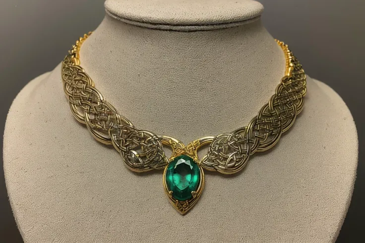 (celtic_knotwork:1.3), (snaidhm:1.3), catalog photo of a jeweled necklace, emerald, gold, <lora:Detail Slider by Stable Yogi:1.0>, <lora:Celtic_Knotwork v1e10:1.0>
