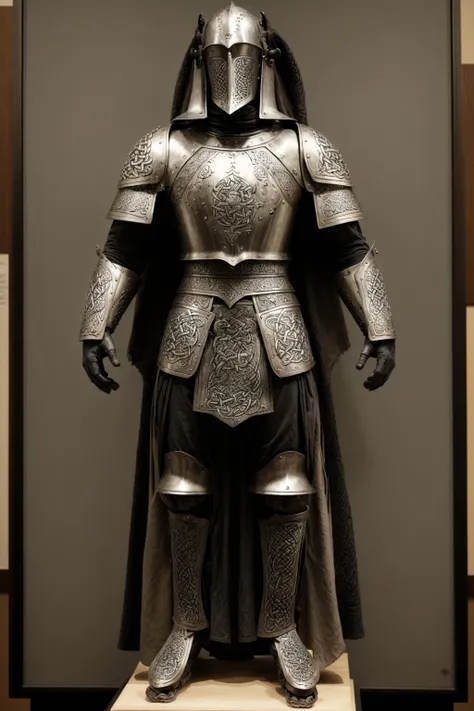 (celtic_knotwork:1.3), (snaidhm:1.3), museum display of a medieval knight wearing steel armor, embellished, engraved, <lora:Detail Slider by Stable Yogi:1.0>, <lora:Celtic_Knotwork v1e10:1.0>