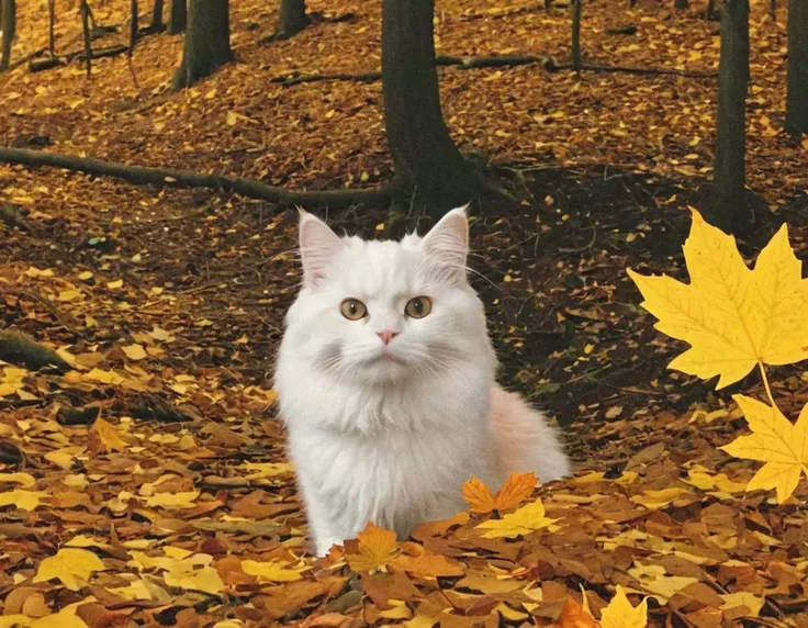 ginger fluffy cat in a autumn forest, 90sgum, y2kmad <lora:90sgum_v0.0.2-cap-e30:0.99>  <lora:y2kmad_v0.0.2:0.35>