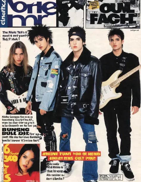 photo of a pop-rock band in a magazine, mixed media, collage, 90sgum, y2kmad <lora:90sgum_v0.0.2-cap-e30:0.65> <lora:y2kmad_v0.0.2:0.35>