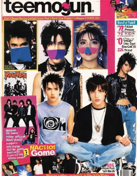 photo of a pop-rock band in a magazine, mixed media, collage, 90sgum, y2kmad <lora:90sgum_v0.0.2-cap-e30:0.65> <lora:y2kmad_v0.0.2:0.35>