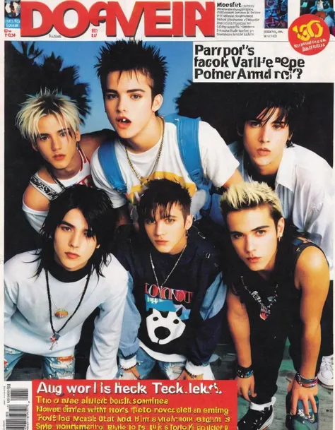 photo of a pop-rock band in a magazine, mixed media, collage, 90sgum, y2kmad <lora:90sgum_v0.0.2-cap-e30:0.65> <lora:y2kmad_v0.0.2:0.35>