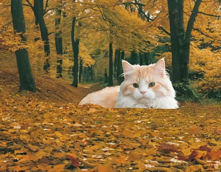 ginger fluffy cat in a autumn forest, 90sgum, y2kmad <lora:90sgum_v0.0.2-cap-e30:0.99>  <lora:y2kmad_v0.0.2:0.35>