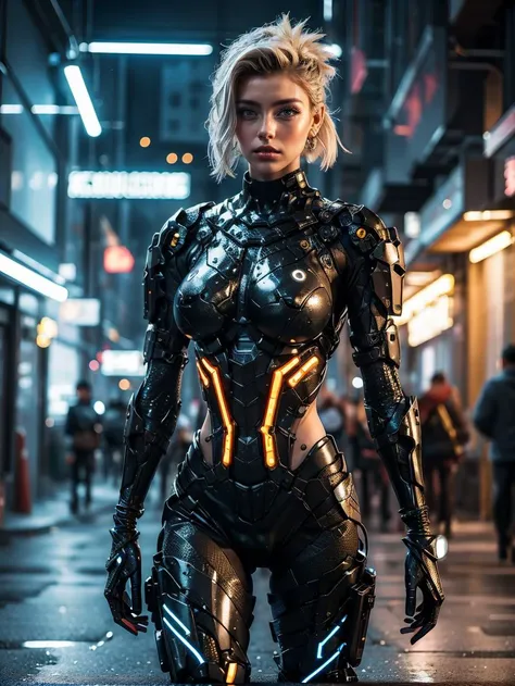 A photo of a male with a sleek and futuristic undercut hairstyle, accented with glowing neon streaks. He wears a high-tech bodysuit embedded with pulsating LED patterns, reflecting his tech-savvy nature. Positioned in a state-of-the-art cybernetics laboratory, he stands near a holographic interface, his hand effortlessly manipulating the virtual elements. The room is bathed in a cool blue light, enhancing the futuristic ambiance. Epic character composition, sharp focus, and natural lighting. The subsurface scattering effect adds a touch of an ethereal glow, while the f2 aperture and 35mm lens create a perfect balance of depth and detail. <lora:CyberPunkV2:0.7> 7cy6er7p0nk9