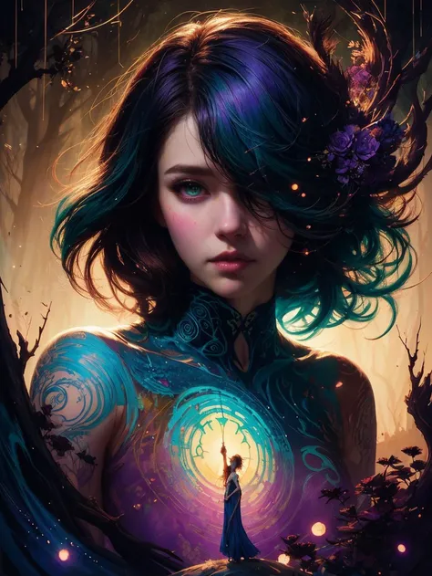 mysterious silhouette forest woman, by Minjae Lee, Carne Griffiths, Emily Kell, Geoffroy Thoorens, Aaron Horkey, Jordan Grimmer, Greg Rutkowski, amazing depth, masterwork, surreal, geometric patterns, intricately detailed, bokeh, perfect balanced, deep fine borders, artistic photorealism , smooth, great masterwork by head of prompt engineering <lora:add-detail-xl:2>