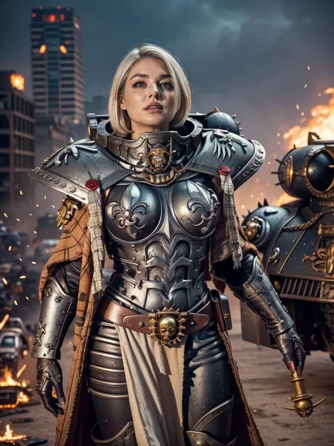 ((Masterpiece, best quality)),solo,1girl,
edgAdepta, looking at skull, cowboy shot, thin body, ((white hair)), lips, realistic ,wearing edgAdepta,power armor,shoulder armor,skull emblem, (((burned skulls , skeletons, warhammer vehicles, futuristic buildings)))
<lora:edgWar40KAdeptaSororitas:1>