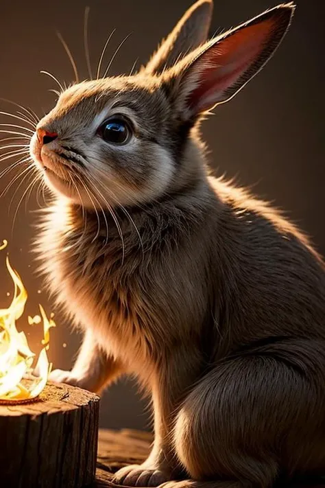 an concept art of alchemic element - European Wild Rabbit (Oryctolagus cuniculus): A small, agile mammal with a slender body and large, expressive eyes. The soft, short fur varies in color, ranging from sandy brown to gray or even black. The long, pointed ears add to its alert and cautious nature, while the strong, hind legs enable it to make quick escapes when threatened. In this enchanting scene, the camera floats gracefully just inches away from the subject, immersing us in a world of intricate details and captivating magic. The soft glow of a mystical light source casts a mesmerizing aura, gently caressing every curve and edge, illuminating the scene with an ethereal radiance., in nature habitat, rim lights, digital art, focus on subject, duch angle, clsoe shot, closeup, masterpiece, ultrasharp, intricated details