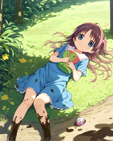 score_9, score_8_up, score_7_up, BREAK source_anime,masterpiece, best quality, highly detailed,absurdres, anime,highres,8k, shadow,uncensored,
,outdoors, simple background, grass
, (cute child:1.2), aged down,
,full body,
,playing ,playful,mud
,tumble,
, <lora:pony_xl_natsuha:0.8>,natsuha