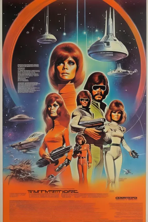 <lora: Poster:1>Movie Poster - a film poster of a American 70s sci fi film complete with credits