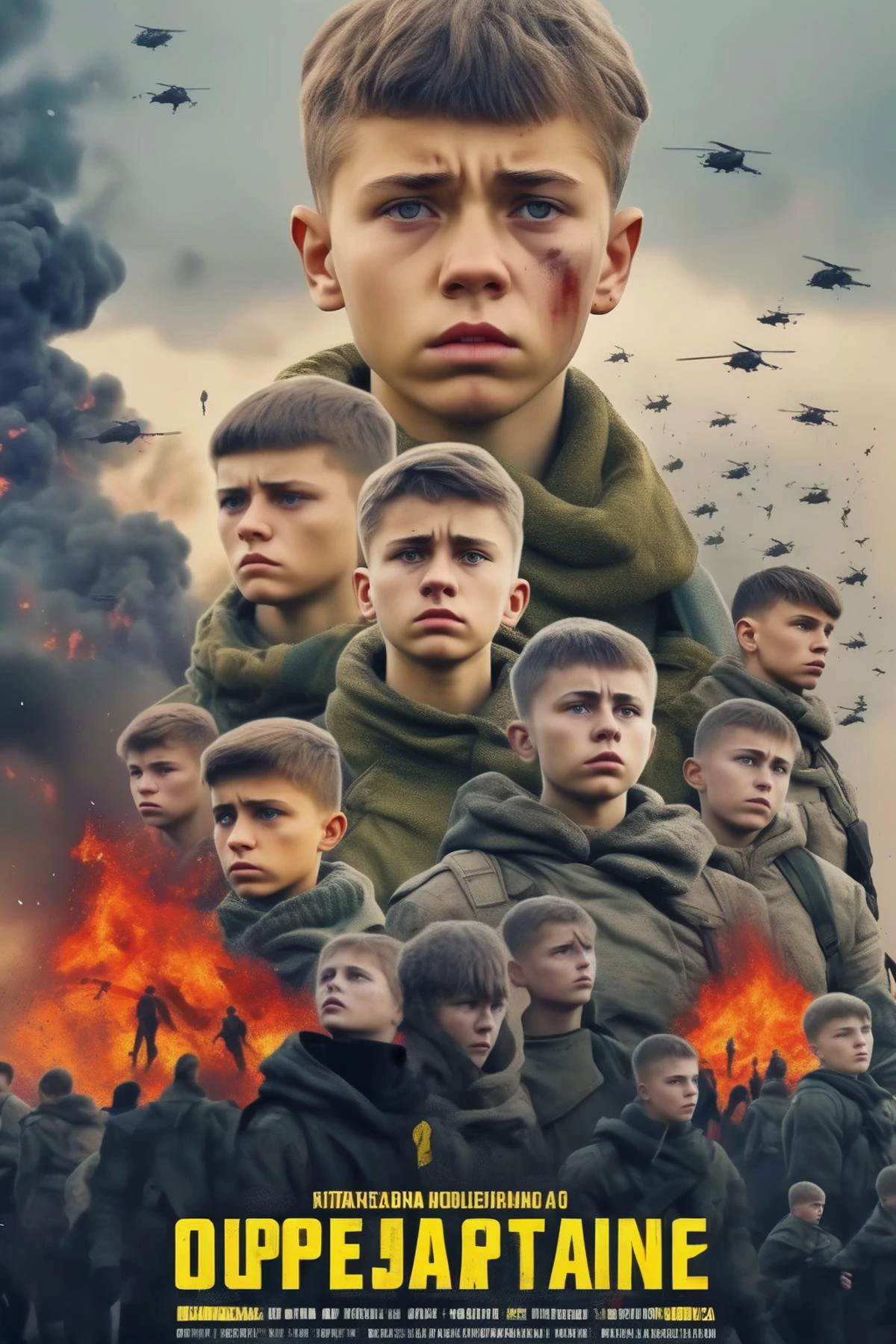 <lora:Movie Poster:1>Movie Poster - Coming of Age War Drama movie poster Ukraine 2022 Adolescence in Turmoil War-Torn Ukraine Struggle for Identity Loss and Resilience Innocence Shattered Bonds of Friendship Desperate Choices Courage Amidst Chaos Confronting Prejudice A Nation United Quest for Justice Humanitarian Crisis Hope Against the Odds Unyielding Determination Resisting Oppression Generational Divide Sacrifice and Survival Defiance and Rebellion Personal Growth and Maturity A Journey of Empathy and Understanding