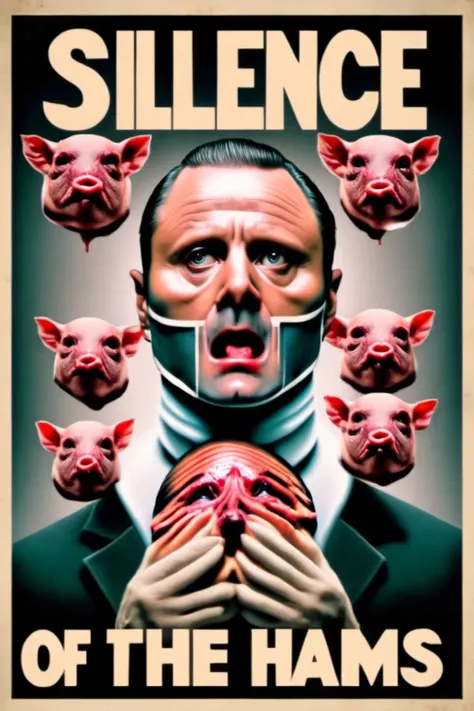 poster page. Silence of the Hams poster starrying Hannibal Lecter. Poster text logo "Silence of the Hams",<lora:EMS-251729-EMS:1.000000>,<lora:EMS-78382-EMS:0.800000>