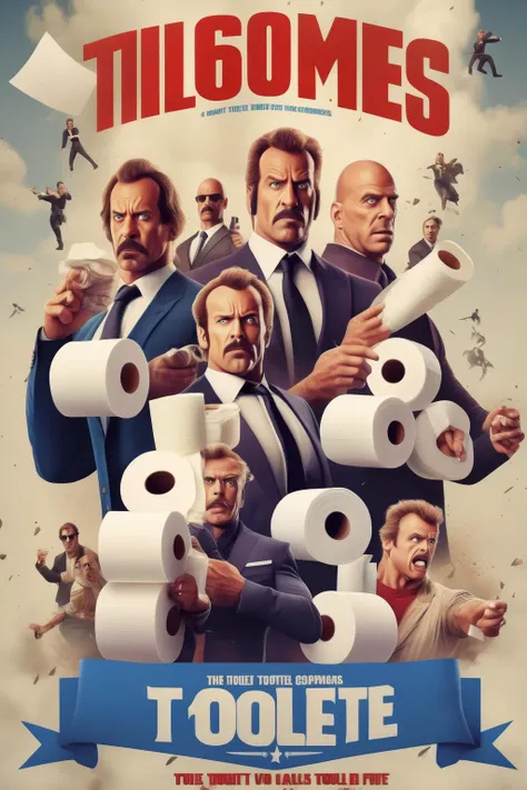 <lora:Movie Poster:1>Movie Poster - a movie poster featuring the heroic founders of a toilet paper company starring in an action movie based in Melbourne Australia.