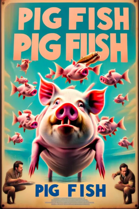 poster page. Pig fish starrying Ewan McGrego. Sign says "Pig Fish",<lora:EMS-251729-EMS:1.000000>,<lora:EMS-78382-EMS:0.800000>