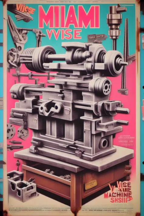Movie poster of Miami Vise,  vise in a machine shop,<lora:Movie Poster:1.000000>