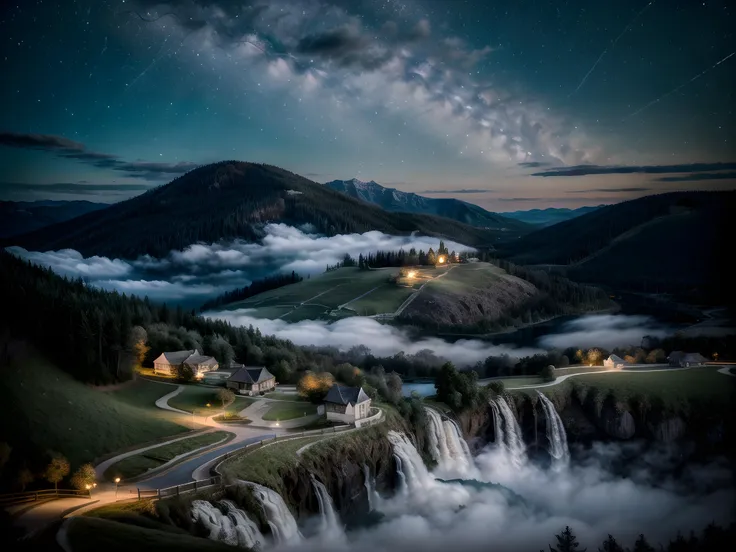 dark path in misty hills, fireflies, will-o-wisps, mystic, crescent moon, 1moon, ghosts+, ancient ruins on background, nighttime++, (glowing fog)1,2, muted colors, aesthetic, (Dark Fantasy)0,9, Otherworldly, Surreal, 16K, dreamy, Starlight0,9, Ambrotype, beautiful, masterpiece, highest quality, 32k, depth of field, best quality, cinematic, still, high contrast, atmospheric, perfect, HDR, absurdres, celestial, crystalline, natural wonder, nice looking, vaporwave, cold light, bloom, award winner,