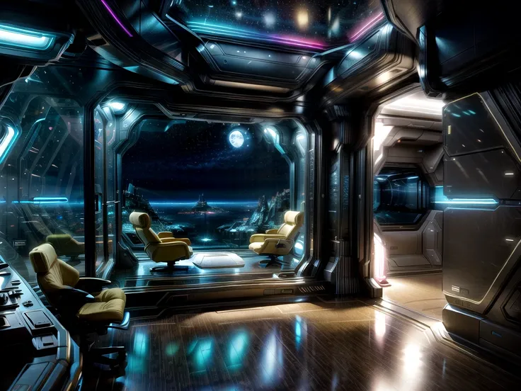 fantastic room, (hi-tech luxury bedroom)++, indoors, sci-fi, futuristic, large window, deep space in the window, automatic machines, 3d, vivid colors, beautiful, masterpiece, highest quality, intricate details, 16k, hard shadows, volumetric lighting, sharp focus, ultra detailed, 32k+, depth of field, unreal engine, octane render, vibrant, insanely detailed, blender, absurdres, atmospheric, expressive, screen space refractions, Perfectly composed, Volumetric Lighting, vaporwave, science fiction aesthetic, futuristic_interior <lora:futuristic_interior_composer:1> <lora:nlc_yellow:0.75>