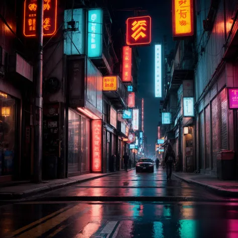 8k uhd, high quality, symetry, motion blur, depth blur, cinematic, filmic image, neon, cyberpunk, cyberpunk city, buildings
