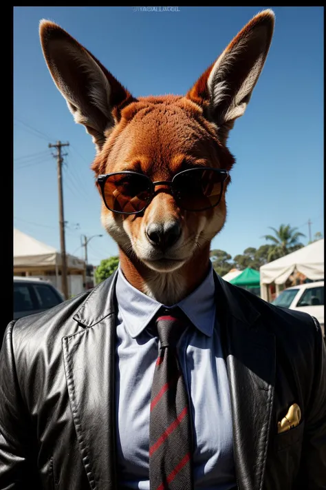 a cool gangster Kangaroo (animal:1.35) with sunglassess